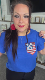 Sequin Flag Patch Layered Ruffle Sleeve Top