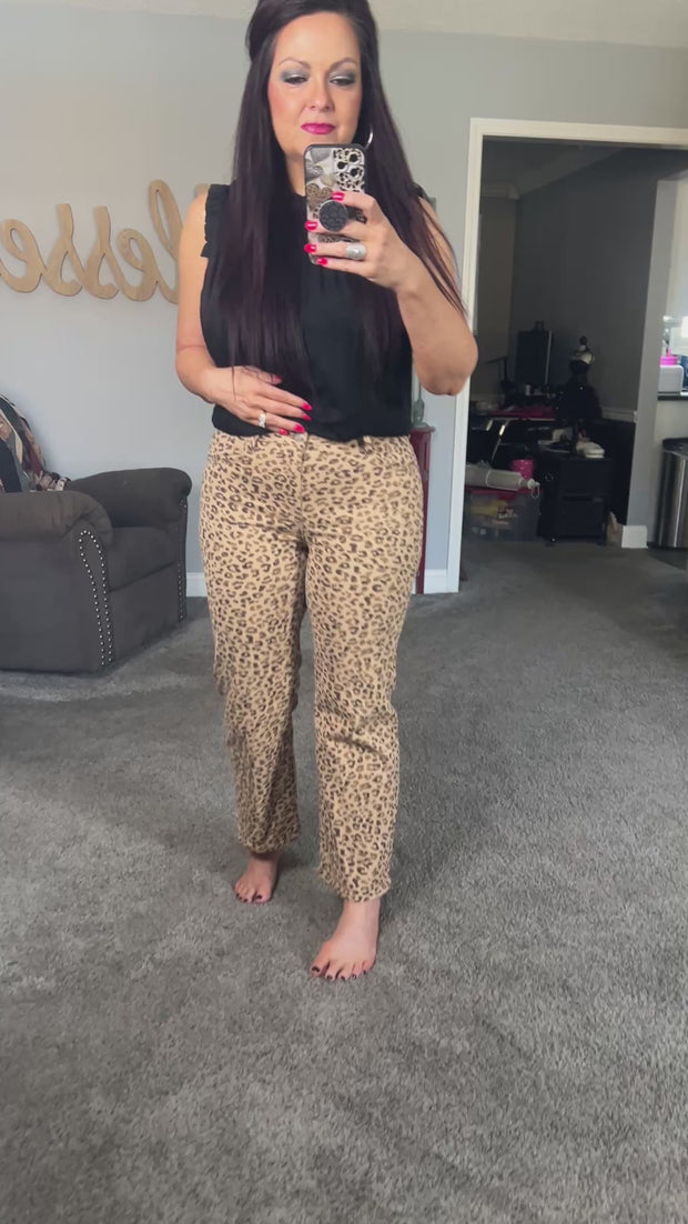 {PREORDER} Risen Leopard Ankle Cropped Straight Fit Jeans