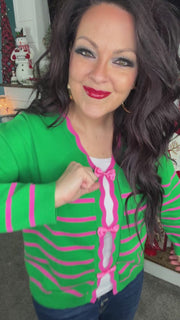 Green & Pink Stripe Sweater w/Bow Detail