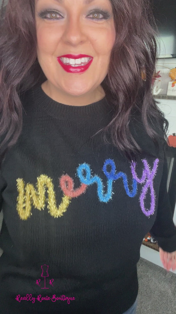 Merry Tinsel Letter Sweater