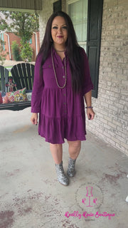 Plum Tiered Button Front Dress