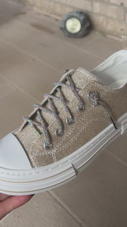 Very G Aman Gold Sparkle Sneakers w/Rhinestone Laces