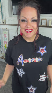 Black Sequin America & Star OVERSIZED Top