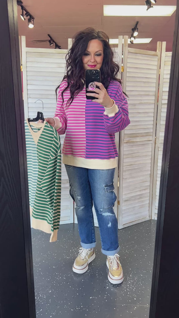 Pink Multi Stripe Oversized Pullover