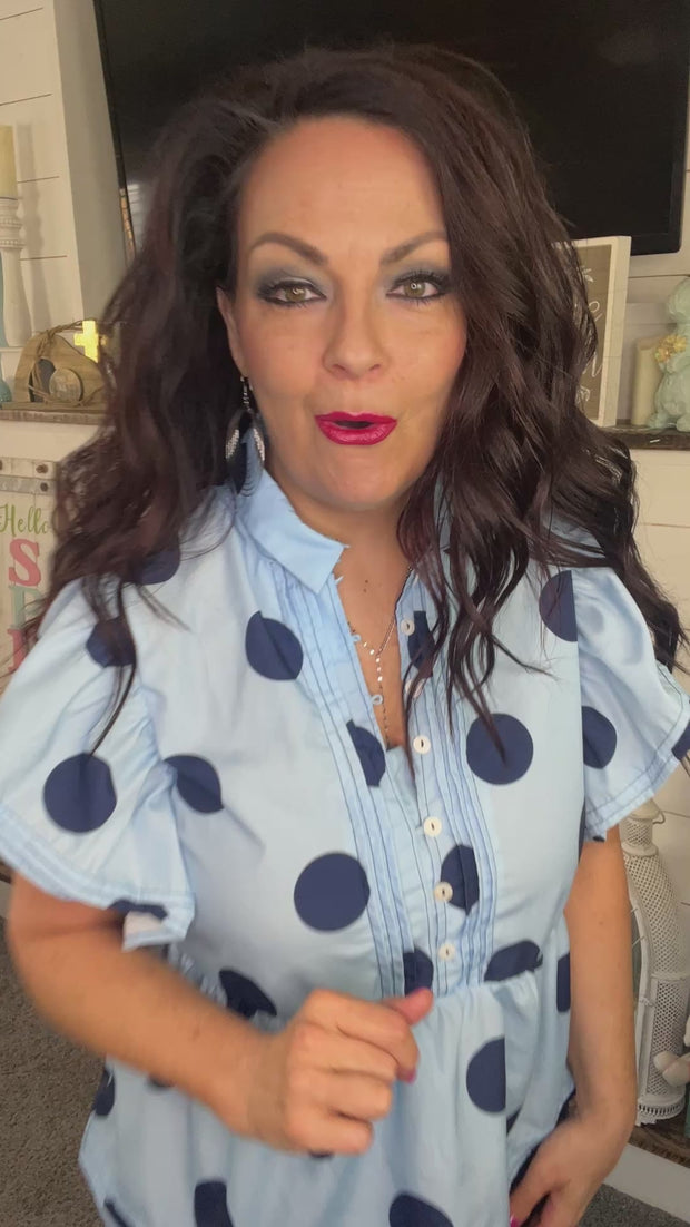 Blue Polka Dot Peplum Top