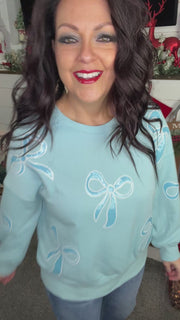 Blue Sequin Bow Pullover