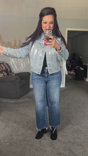 {PREORDER} Sequin Fringe Distressed Denim Jacket