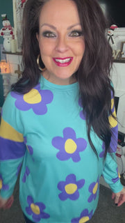 Retro Floral Colorblock Sleeve Top