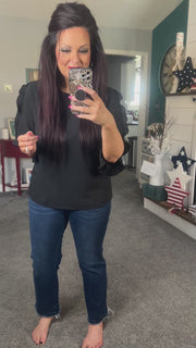 Black 3/4 Ruffle Sleeve Top