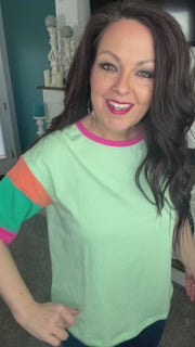 Bright Green Colorblock Sleeve Top