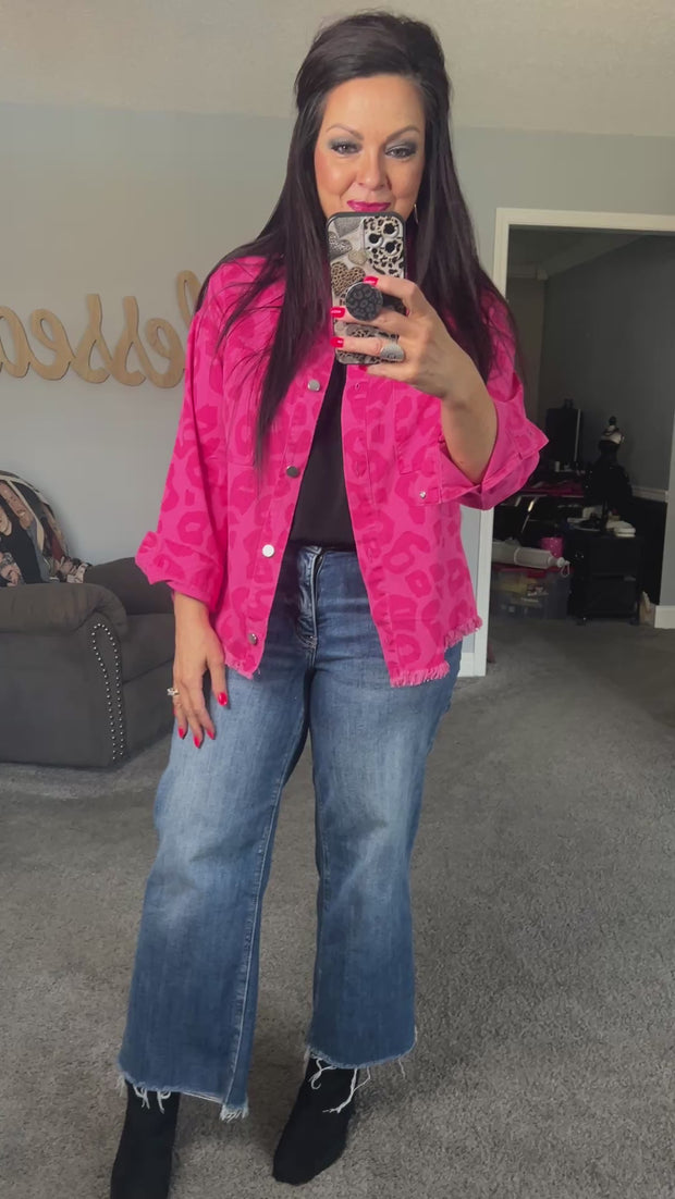 {PREORDER} Pink Leopard Frayed Hem Jacket