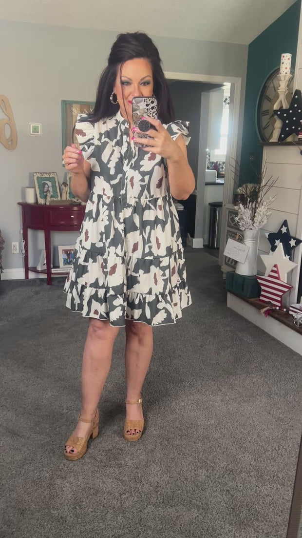 Floral Flutter Sleeve Tiered Dress