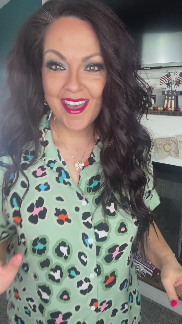 Green Leopard Wide Leg Pants Set