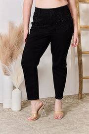 {ONLINE ONLY} Judy Blue Rhinestone Embellished Black Slim Fit Jeans