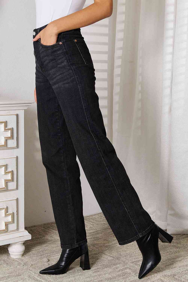 Judy Blue Tummy Control Washed Black Straight Fit Jeans (8793514803493)