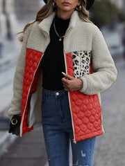 {ONLINE ONLY} Leopard Quilted Sherpa Zip-Up Jacket (6 Colors)