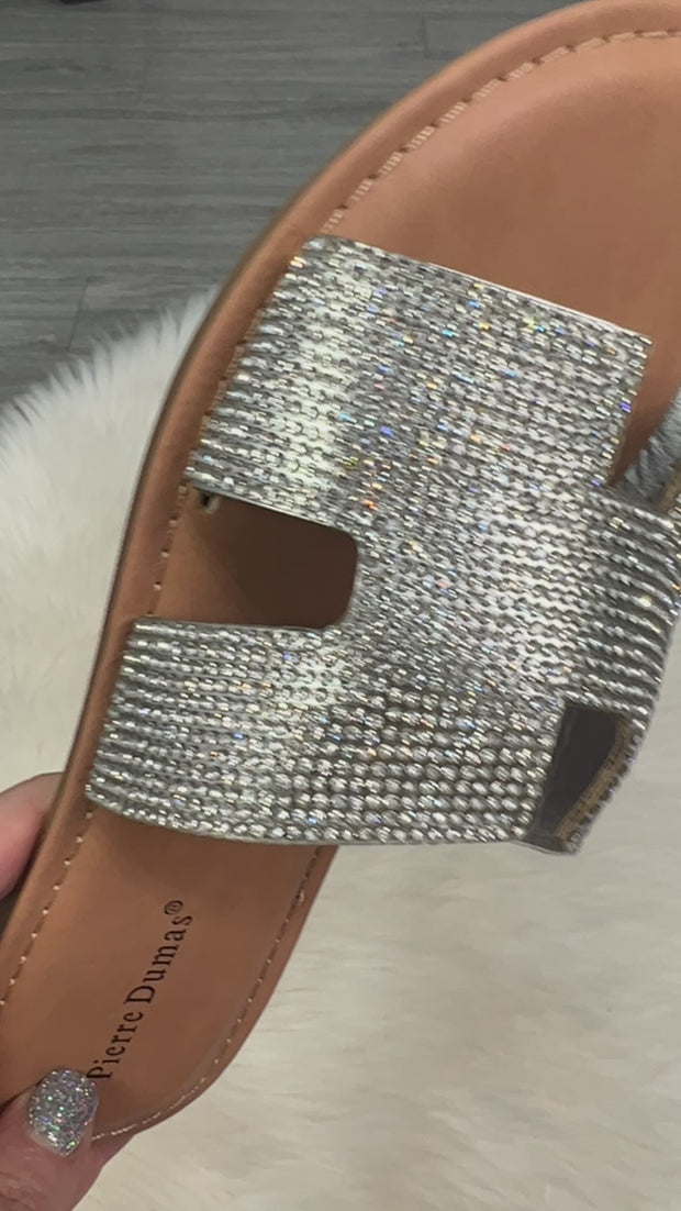 Metallic Silver Rhinestone Sandals