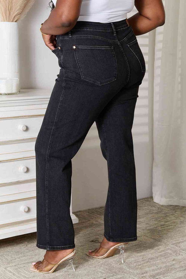 Judy Blue Tummy Control Washed Black Straight Fit Jeans (8793514803493)