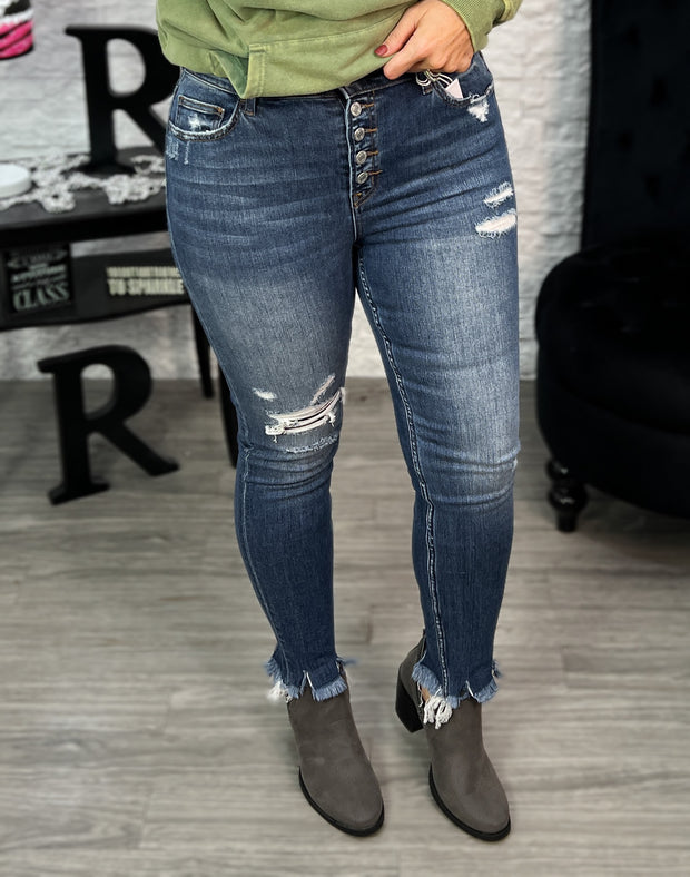 Vervet Button Fly Distressed Hem Skinny Jeans (6814131585110)