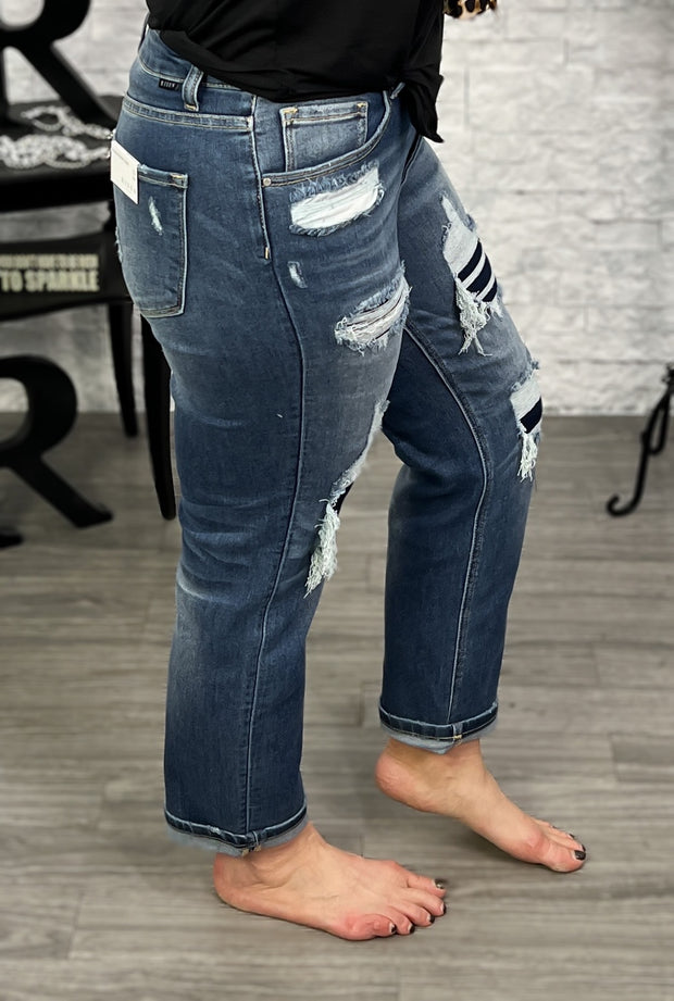 Risen Patched Straight Fit Jeans
