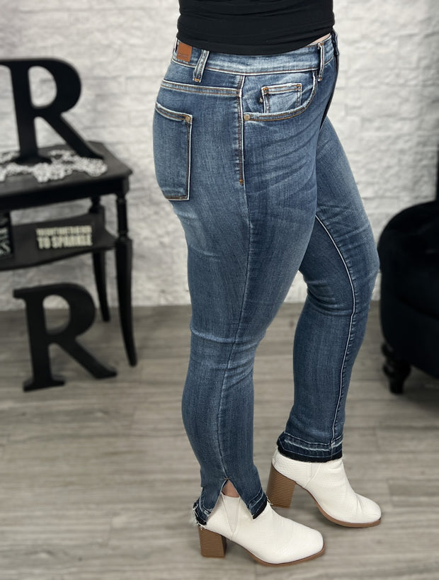 Judy Blue Side Slit Skinny Jeans w/Release Hem