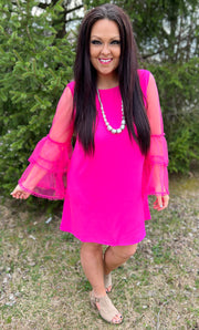 Hot Pink Poet Sleeve Dress