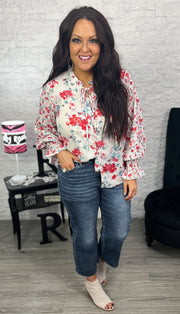 Floral Smocked Button Front Top