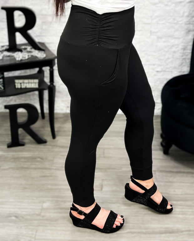 Black Brushed Wide Waist Joggers (S-3X)
