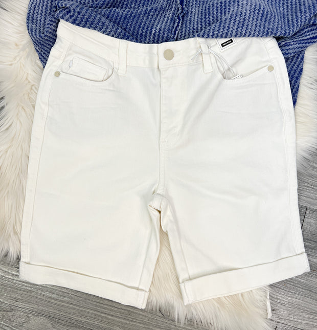 Sandee Rain Boutique - Judy Blue Denim Cuffed Shorts - White Judy Blue  Denim Shorts Denim Shorts - Sandee Rain Boutique